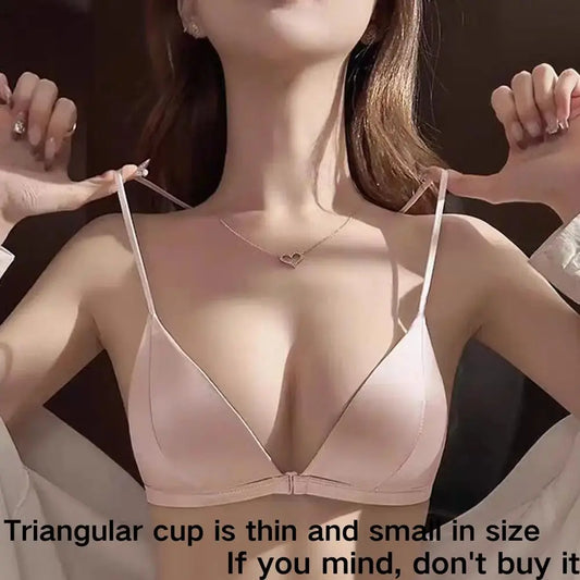 French Style Seamless Wireless Bra for Women with Triangle Cup and Front Closure