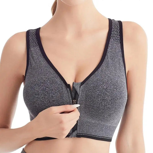 Front Zipper Seamless Sports Bra – High Stretch Breathable Shockproof Fitness Top